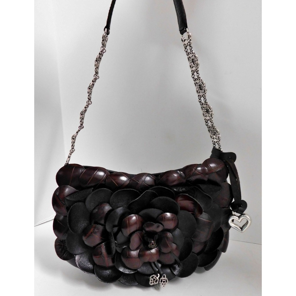 Brighton Rosalie Bag Silver Chain Black & Brown Leather Petals Shoulder‎ Bag